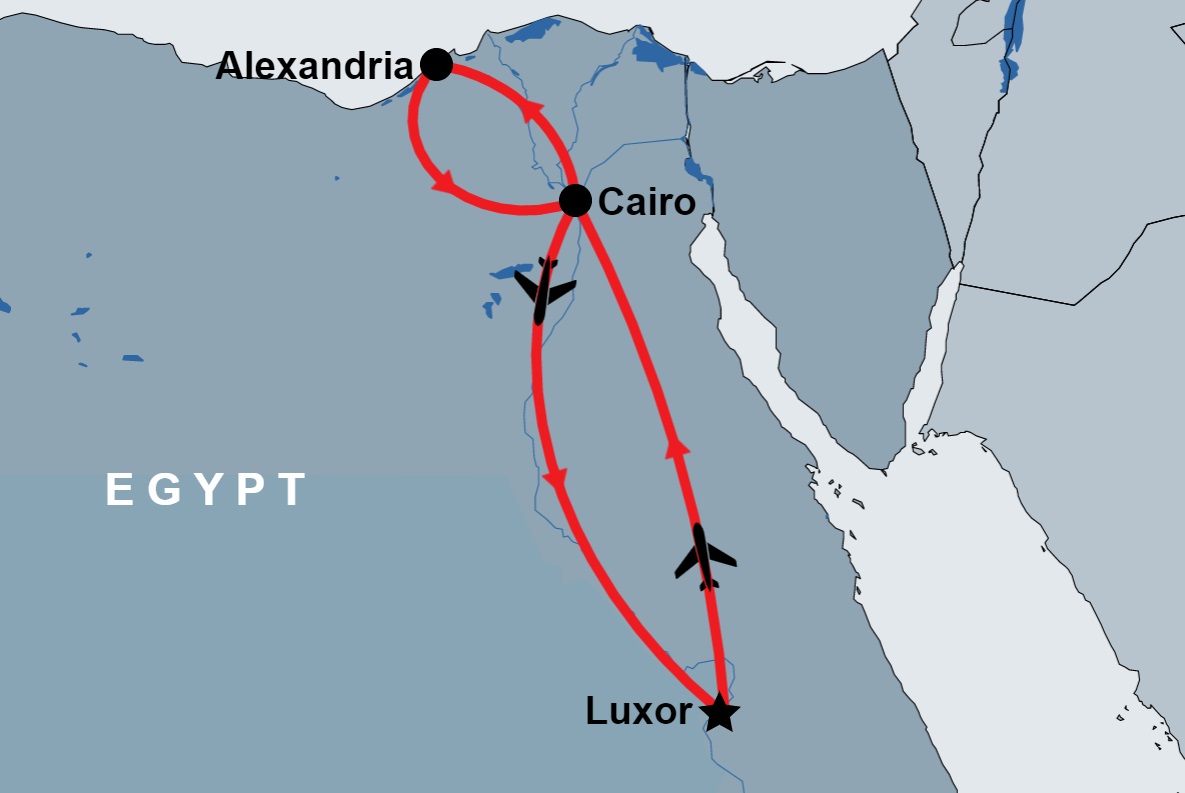 Overnight Trip to Cairo and Alexandria from Luxor by Flight map Overnight Trip to Cairo and Alexandria from Luxor by Flight map